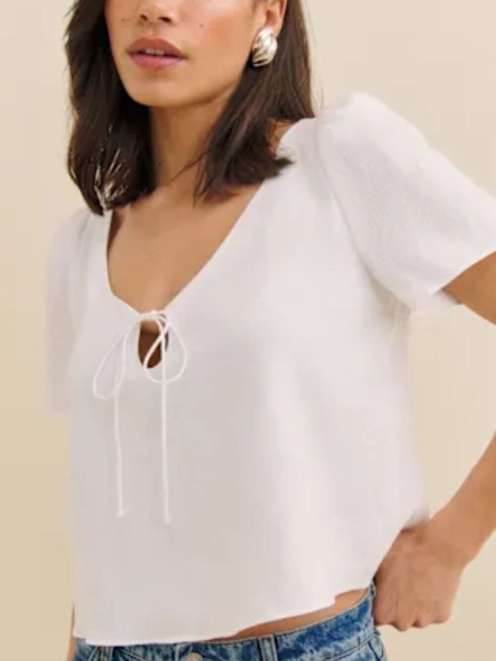 Reformation Mayla Linen Top Ivory - Size XL
